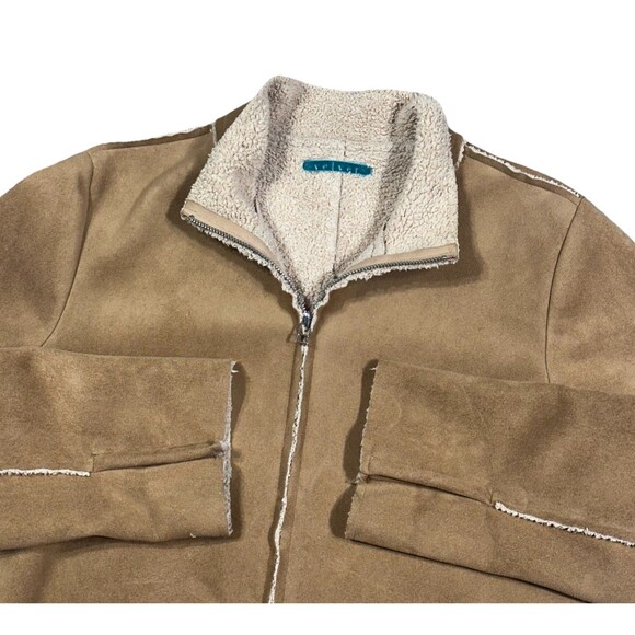 Velvet by Graham & Spencer Fitted Lux Sherpa Zip-Up Coat Color Mink Size L USA - Picture 3 of 9